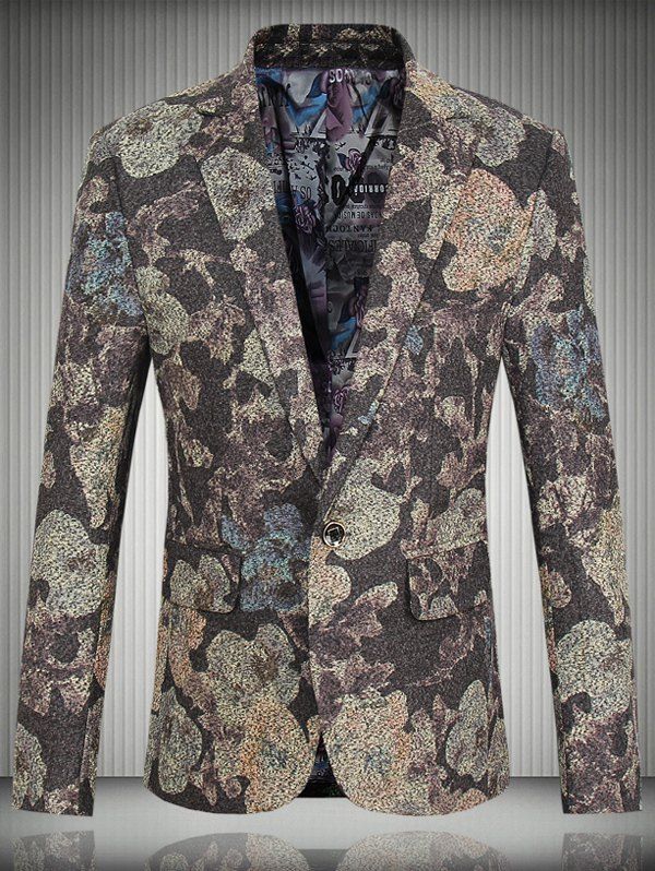 

Floral One-Button Flap Pocket Lapel Long Sleeve Men's Blazer, Coffee