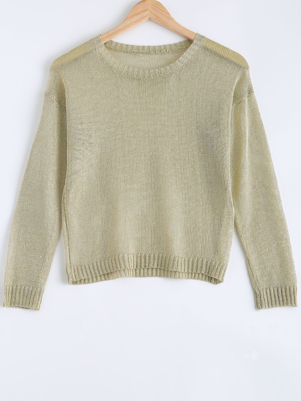 

Trendy Long Sleeve Hollow Out Pure Color Women's Knitwear, Golden
