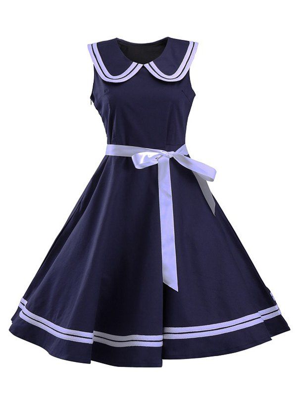 [17% OFF] 2021 Sailor Collar Sleeveless Skater Dress In NAVY BLUE ...