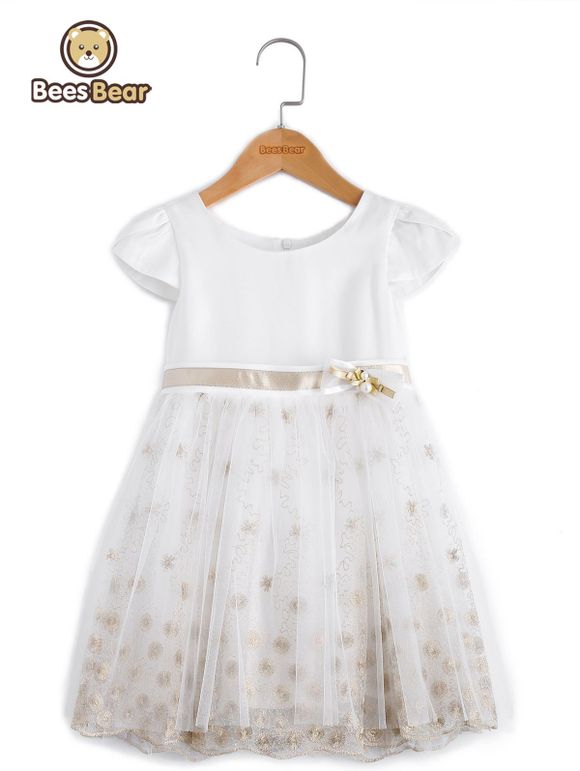 Doux brodé à manches courtes Mini robe de bal Robe - Blanc CHILD-5