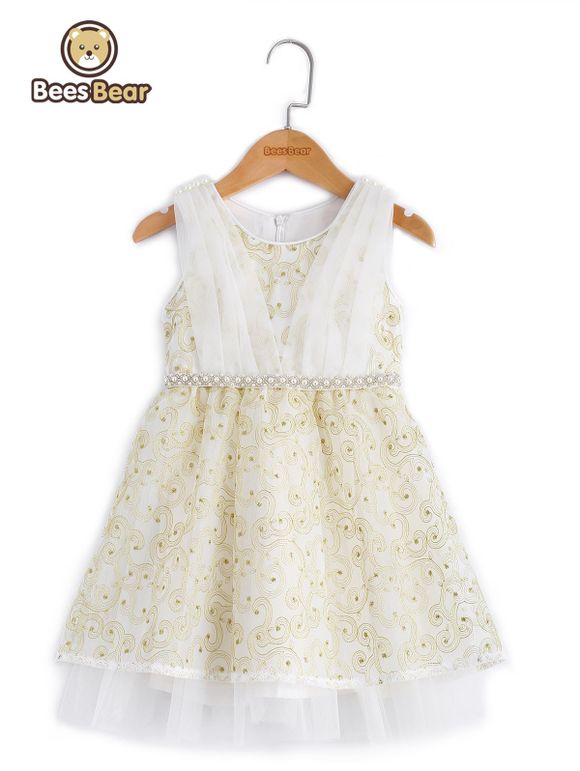 Fille de perles bowknot design brodé bal robe - Blanc CHILD-10
