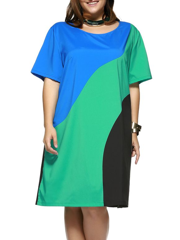 Robe Femme Bloc de Couleur Grande Taille - multicolore 2XL