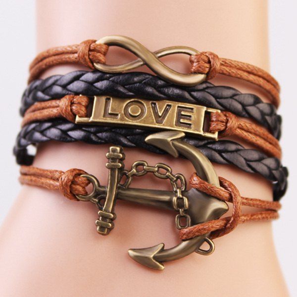 

Casual Anchor Infinite Strand Bracelet, Coffee