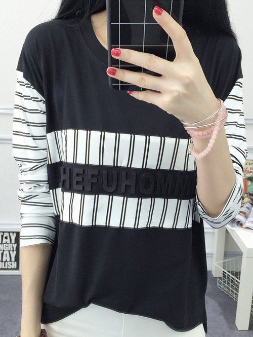 

Striped High Low T-Shirt, Black