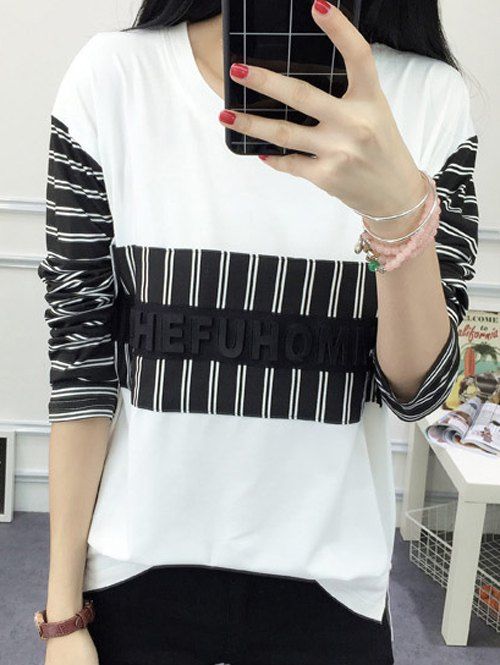 

Striped High Low T-Shirt, White