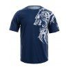 T-Shirt à Manches Courtes et à Col Rond d'Impression de Style de Tatouage de Tigre pour Homme - Bleu S