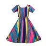 Retro Women's Colored Striped Flare Dress - coloré 2XL