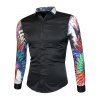 Splicing 3D Design Colorful imprimé floral manches longues hommes  's Shirt - Noir XL