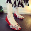 Casual Strass et Toe Carré Design Femmes  's Chaussures plates - Rouge 39