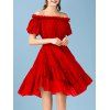 Sweet Off The Shoulder Solid Color Chiffon Women's Dress - Rouge XL