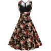 Style rétro taille haute imprimé floral femmes robe  's - Noir 4XL