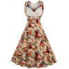 Style rétro taille haute imprimé floral femmes robe  's - Kaki 3XL
