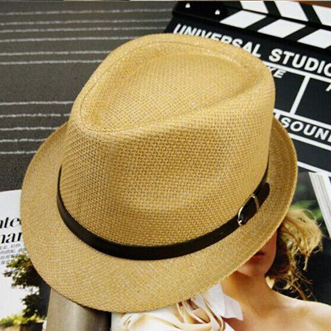 Trendy Belt Decorated Solid Color Sun Hat For Men and Women - Kaki 