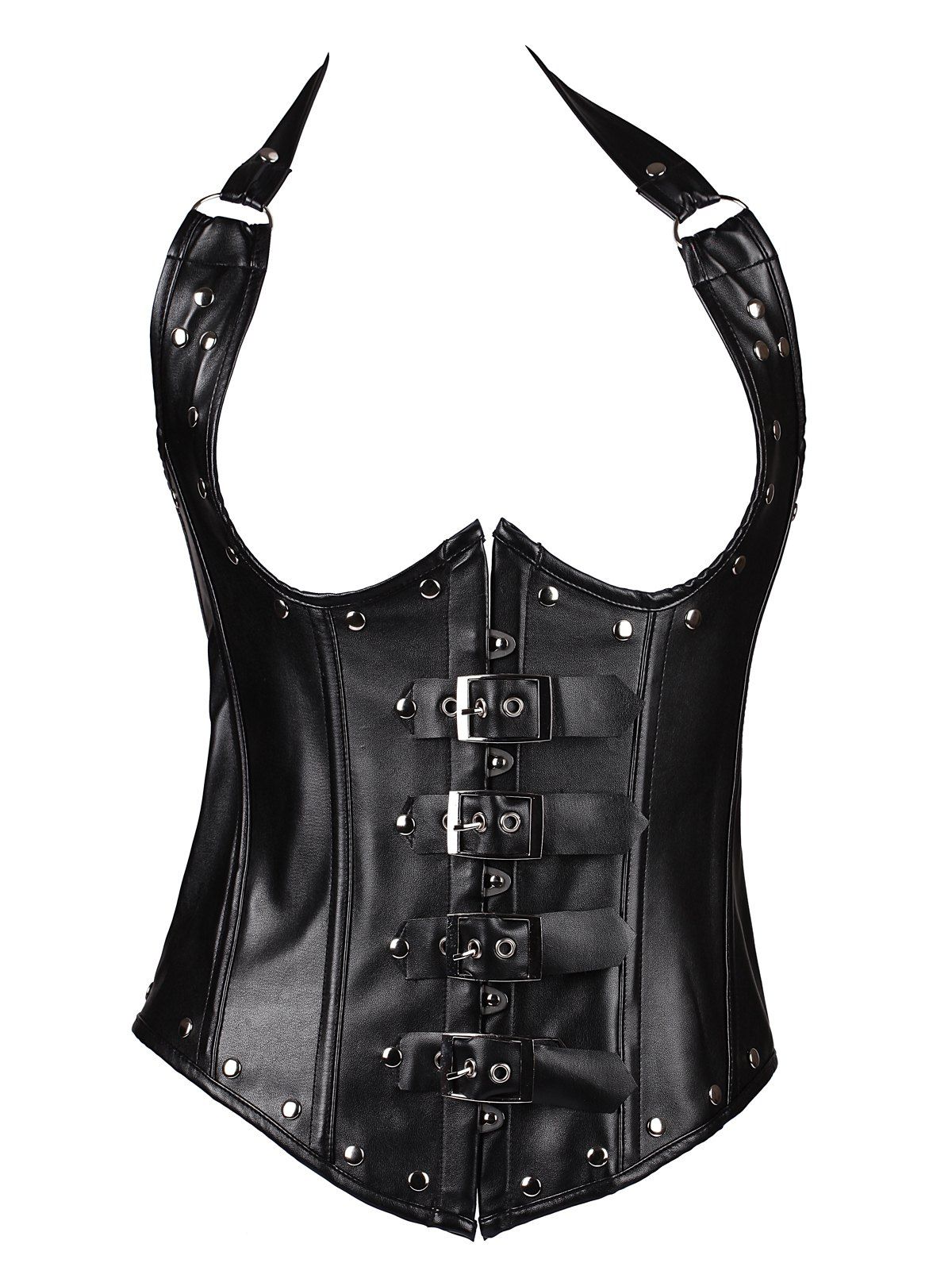 

Trendy Faux Leather Metal Embellished Women's Corset, Black