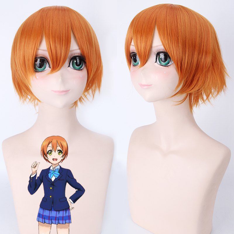 

Fashion Short Straight Orange Anime Love Live Hoshizora Rin Uniform Style Cosplay Wig