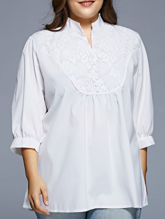 Women 's  Grâce Lace Splicing 1/2 Sleeve Plus Size Blouse - Blanc 4XL