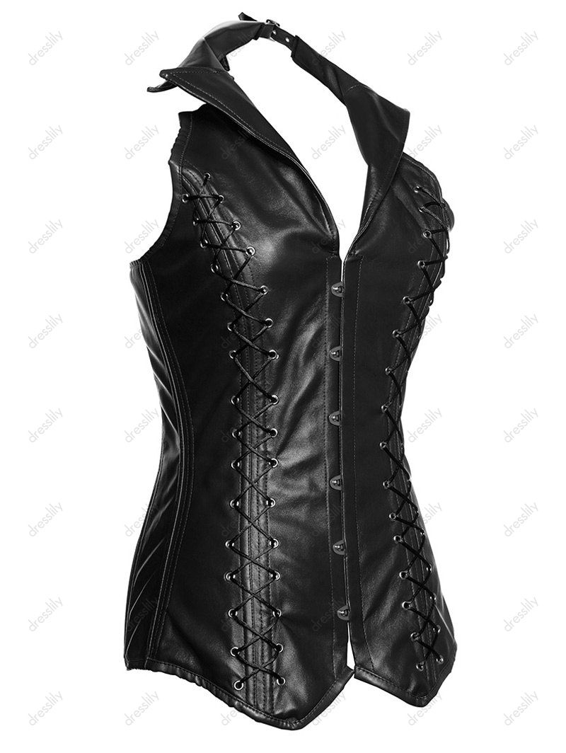 2018 Vintage Faux Leather Lace Up Steel Boned Corset Vest Black Xl In Corset And Bustiers Online 3035