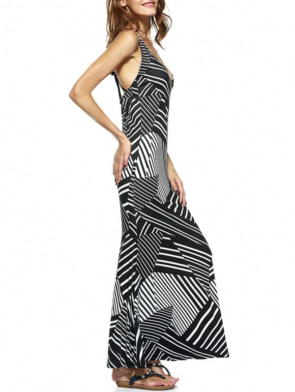 Illusion Attractive Stripe Criss Cross Plunge Neck Maxi Dress - Rayure M