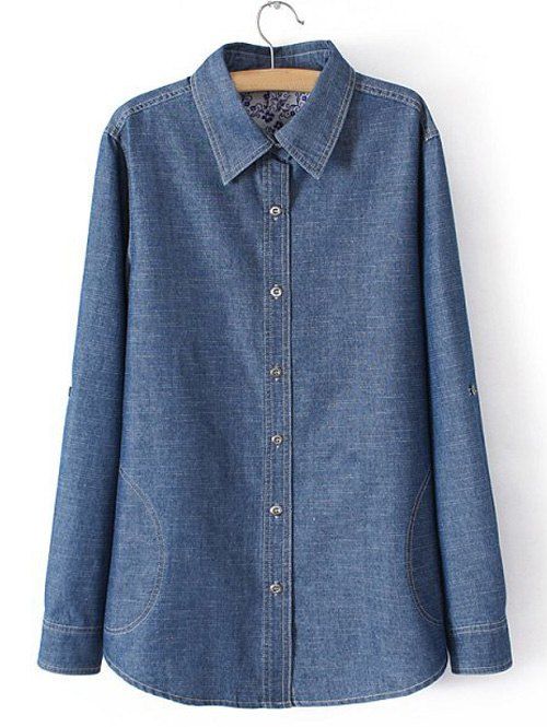 Plus Size Slash Casual poches Denim Shirt - Bleu Toile de Jean XL