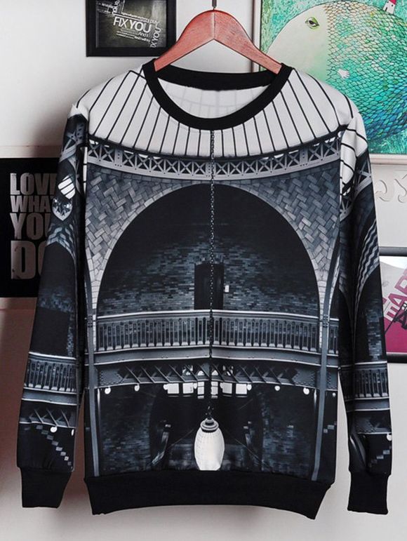 Col rond manches longues 3D Palais Imprimer Hommes Sweatshirt  's - multicolore XL