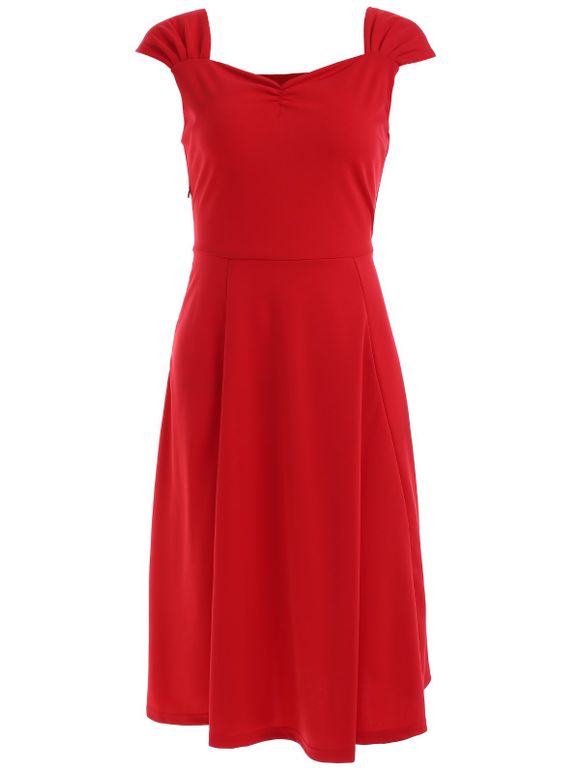 Vintage Sleeveless Solid Color Sweetheart Neck Dress For Women - Rouge M