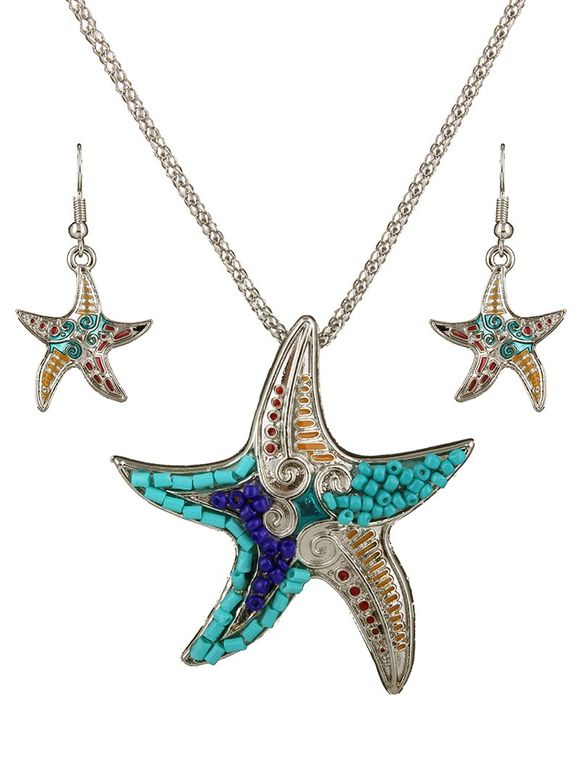 Delicate Perles Turquoise Multicolor Starfish Necklace Set pour les femmes - Argent 