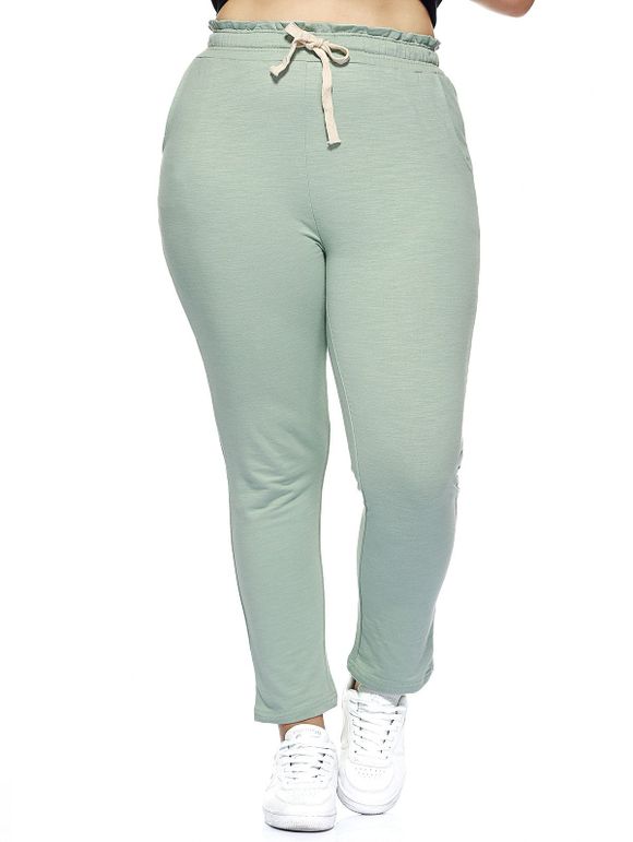 Surdimensionné Simple taille coulissée Pure Color Minceur Stretchy Pants - Pois Verts XL