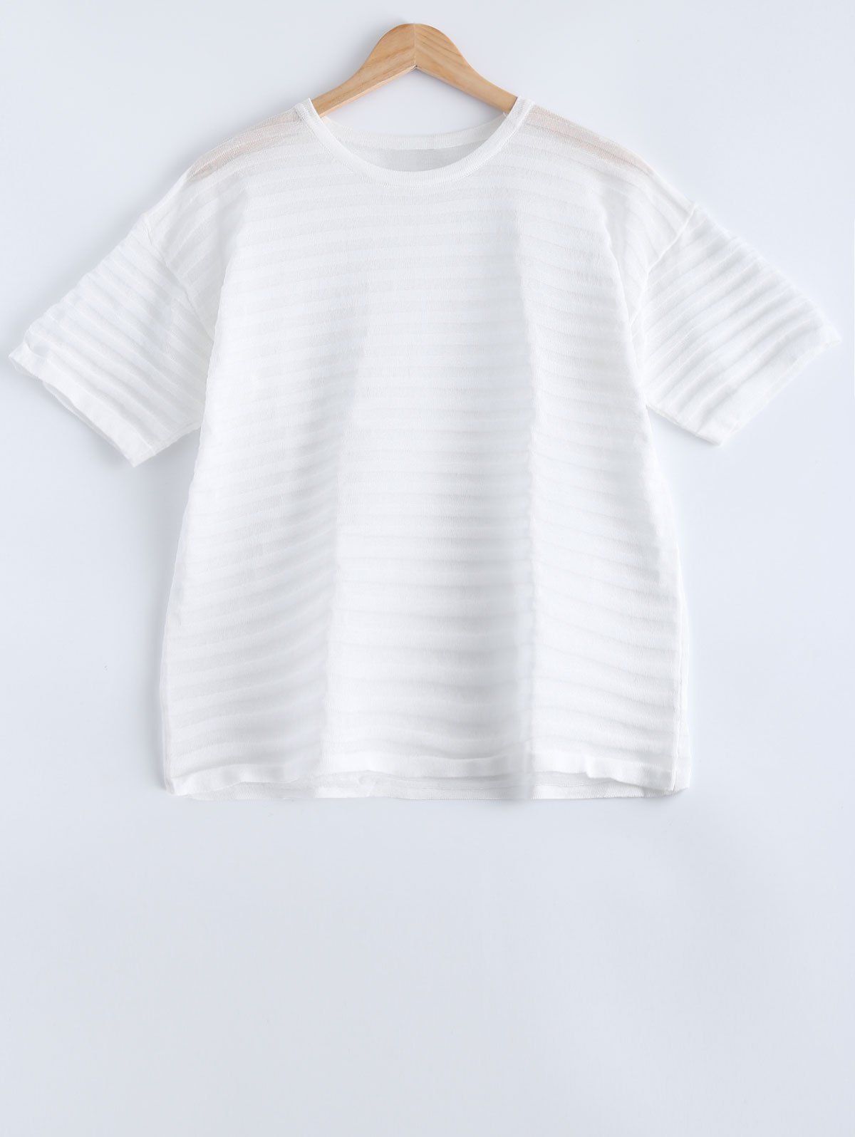 

Stylish Ribbed Stripe Thin Pure Color Knitted T-Shirt, White