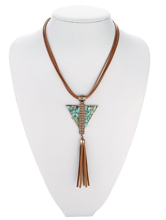 Retro Faux cuir Layered Triangle Turquoise Collier Fringe pour les femmes - Antique Brun 
