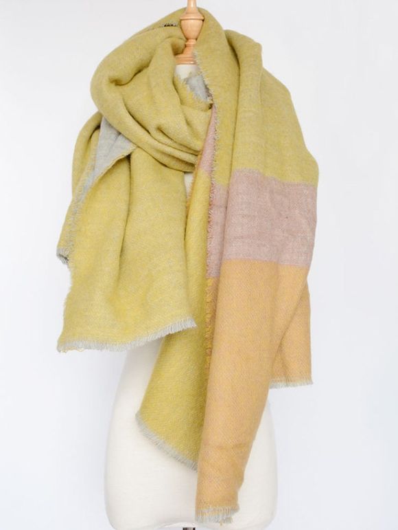 Écharpe en laine à châles en laine colorblockée - Jaune 