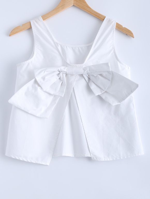 Cute Pure Color White Back Bowknot Tank Top - Blanc ONE SIZE