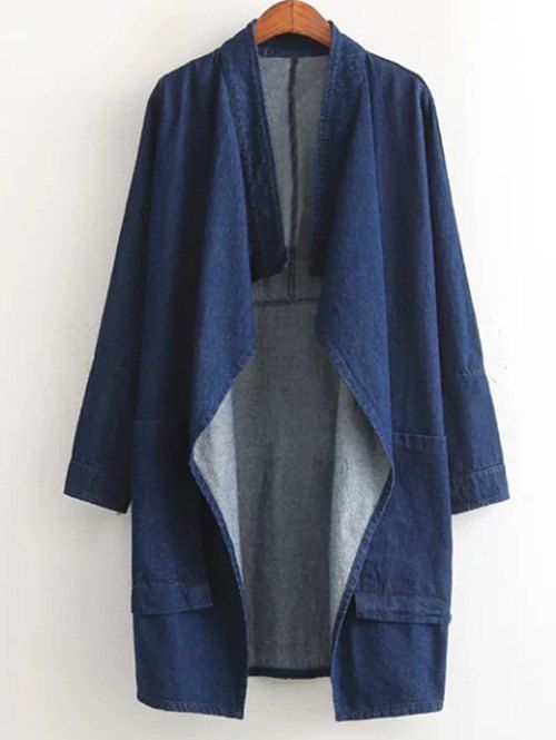 Simple Loose-Fitting Denim Coat For Women - Bleu ONE SIZE