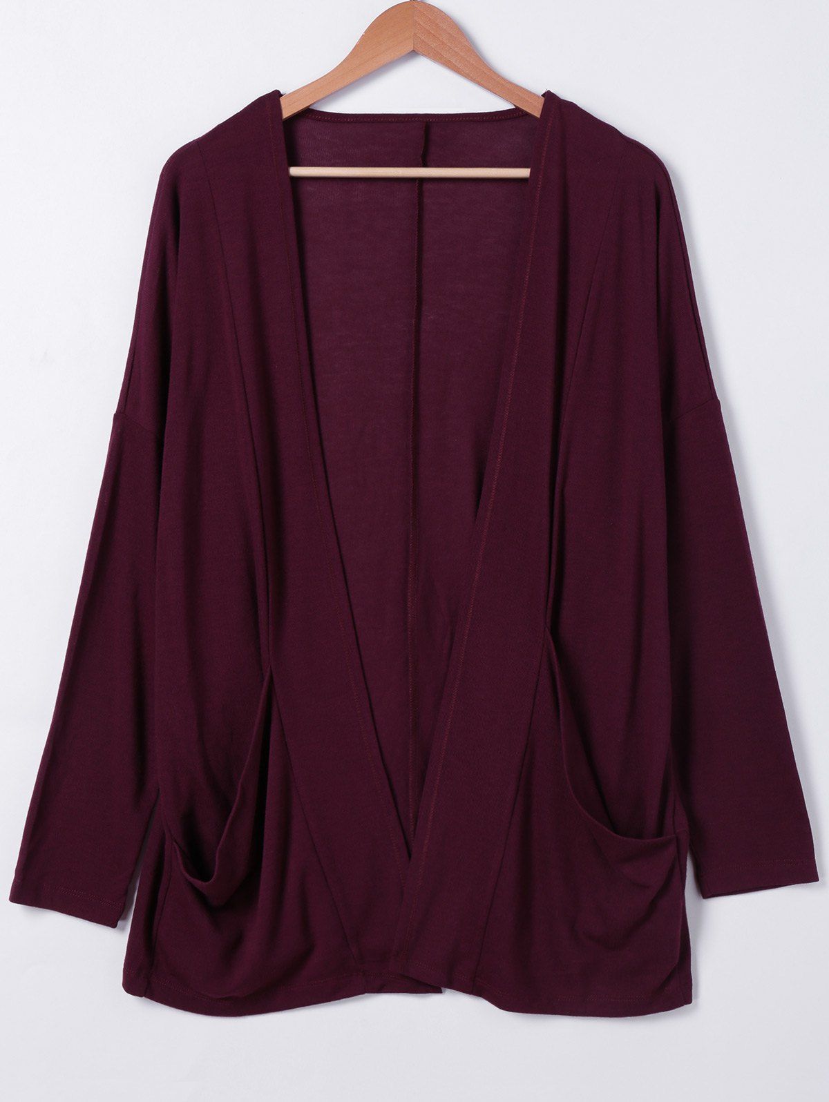 

Shawl Collar Pockets Solid Color Long Sleeves Cardigan, Wine red