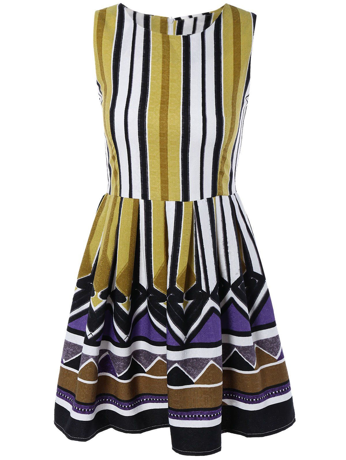 

Sleeveless Vertical Stripe High Waist Dress, Colormix