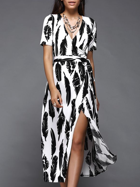 Imprimer Feather Stylish Dress Wrap pour les femmes - Blanc XL