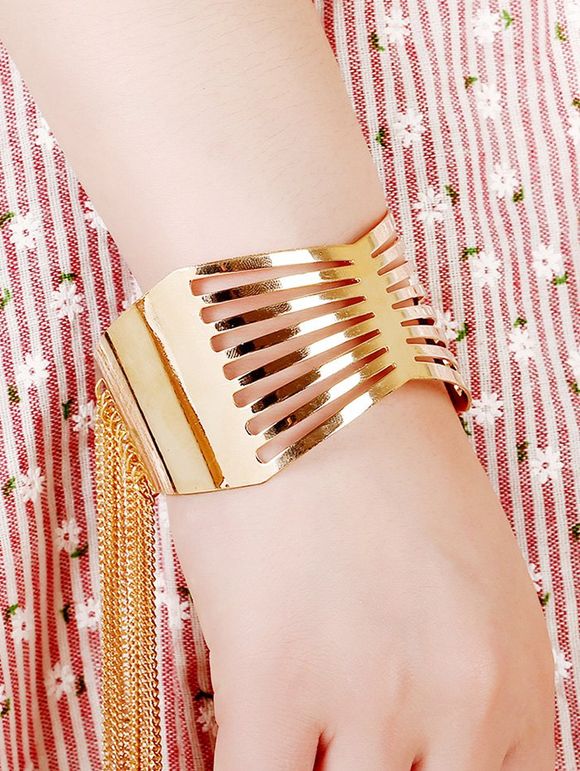Élégant plaqué or géométrique Fringe Cuff Bracelet pour les femmes - Gris argenté 