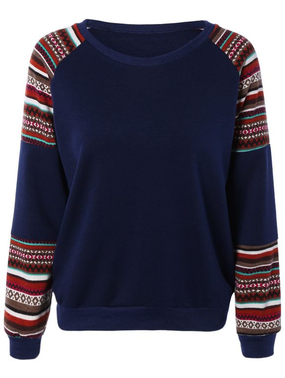 Oversize imprimé tribal Spliced ​​Sweatshirt - Bleu Violet XL