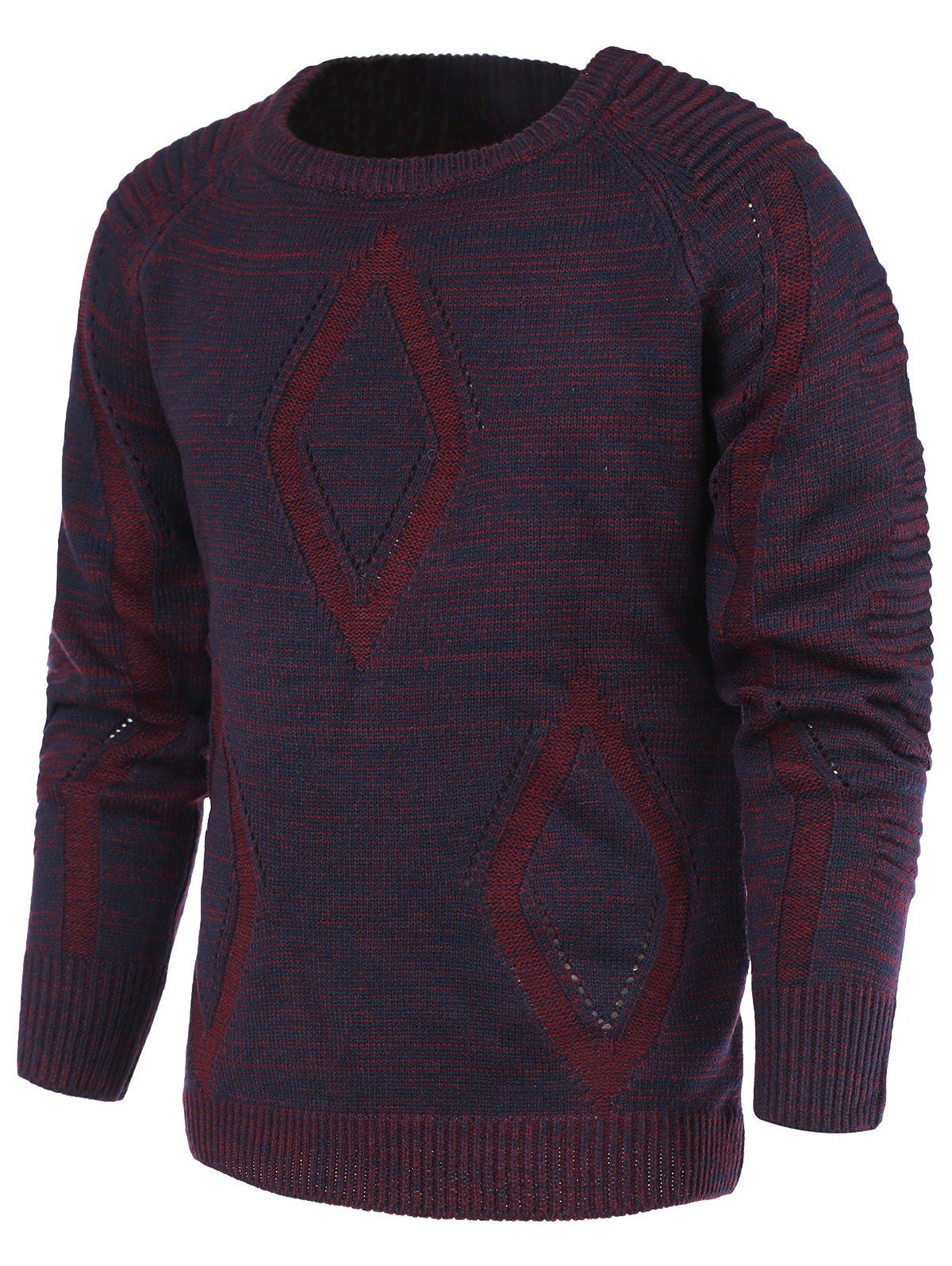 

Rhombus Pattern Ribbed Crew Neck Raglan Sleeve Men's Sweater, Purple