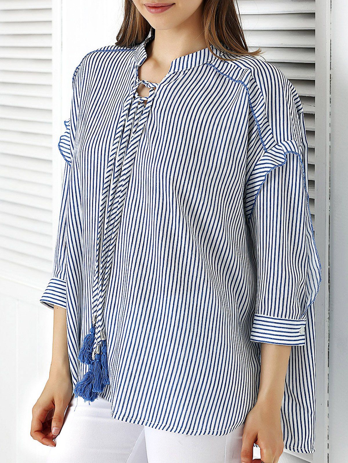 

Sweet Striped Tie Front Shirt, Blue