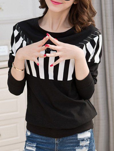 

Striped Crew Neck T-Shirt, Black