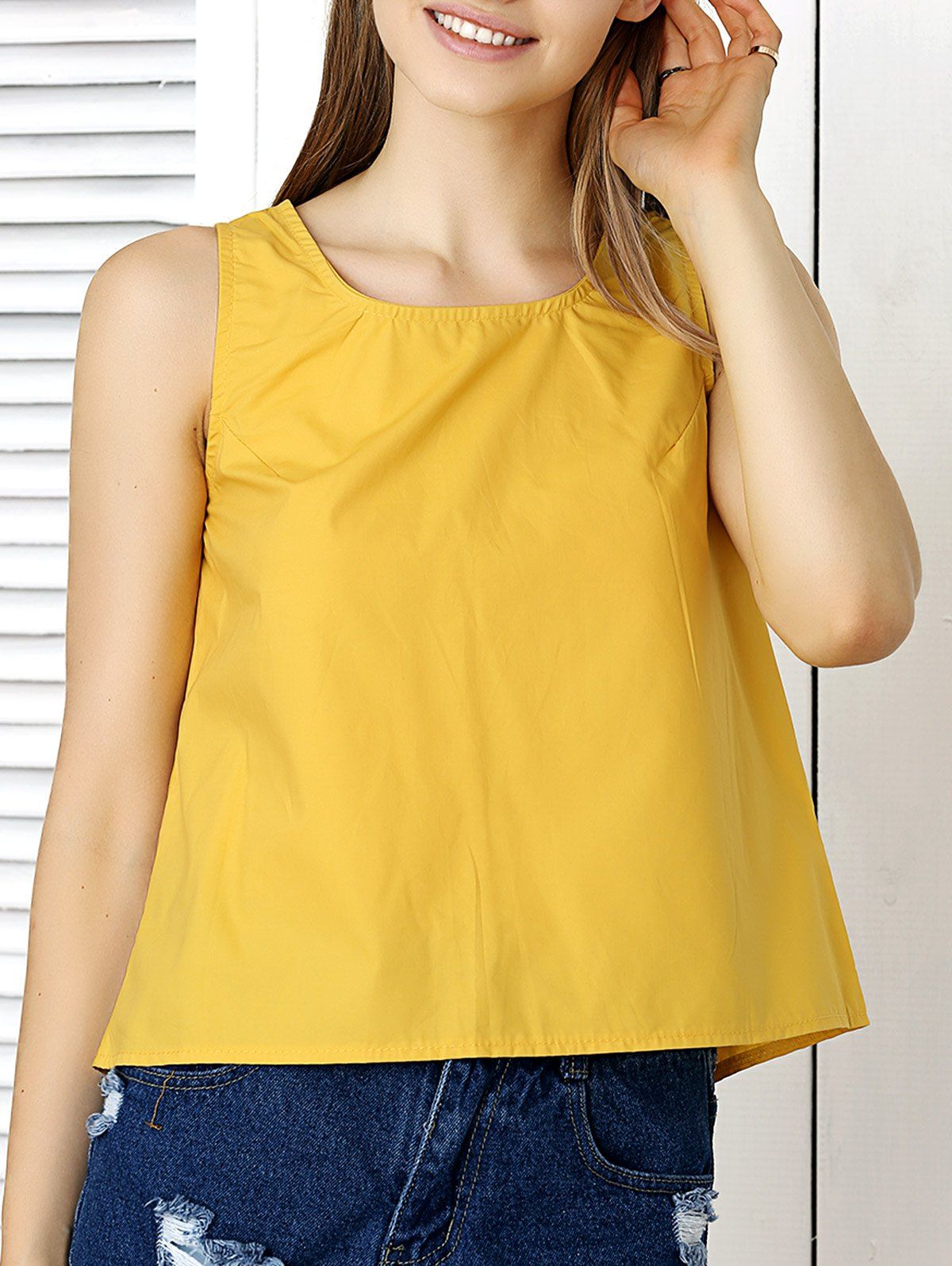 

Back Slit Bowknot Embellished Crop Top, Yellow