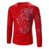 T-shirt Homme Style Tatouage Imprimé Tigre à Col Rond Manches Longues - Rouge L
