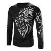 T-shirt Homme Style Tatouage Imprimé Tigre à Col Rond Manches Longues - Noir 2XL