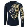 T-shirt Homme Imprimé Tigre Or à Col Rond à Manches Longues Style Tatouage - Cadetblue 3XL