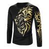 T-shirt Homme Imprimé Tigre Or à Col Rond à Manches Longues Style Tatouage - Noir 2XL
