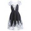 Retro Lace Square Neck Short Sleeve Dress For Women - Noir S