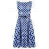Vintage Women's Round Neck Polka Dot Print Sleeveless Dress - Bleu et Noir L