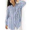 Blouse manches Simple Stripe longue pour les femmes - Bleu et Blanc S