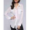 Stylish Semi Sheer Slit Pure Color Pocket Loose Shirt - WHITE M