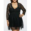Femmes Élégant  's Plongeant cou à manches 3/4 en dentelle Splicing See-Through Robe Taille Plus - Noir 3XL